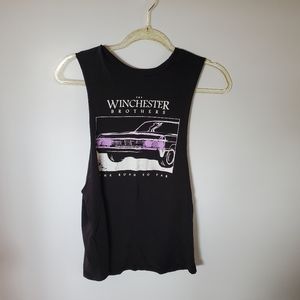 Supernatural Winchester Brothers Graphic Black Cut-Off T-Shirt Muscle Tee